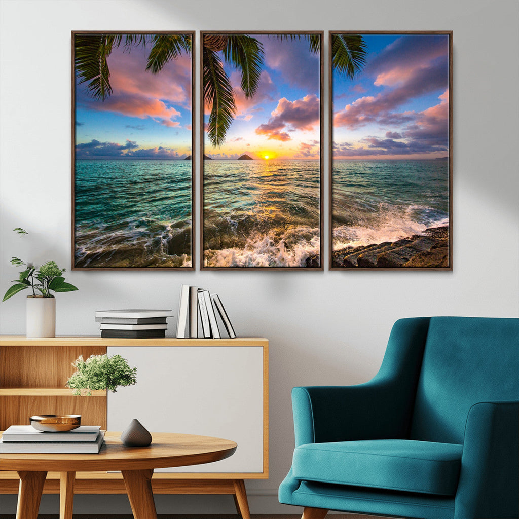 Framed Tropical Sunset Art Canvas Print