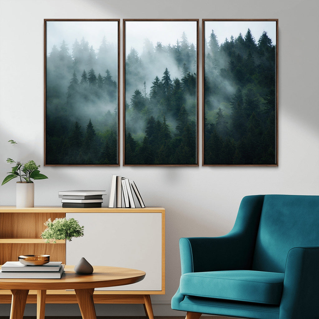 Misty Forest Wall Art | Serene Green Landscape Canvas Print