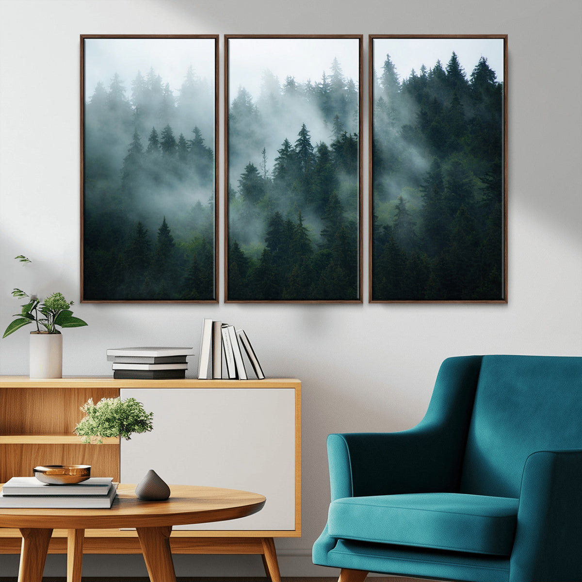 Misty Forest Wall Art | Serene Green Landscape Canvas Print