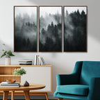 Foggy Forest Wall Art Canvas Print | 3 Panel Large Misty Landscape