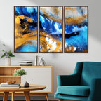 Blue Orange Marble Fluid Effect Canvas Wall Art Print