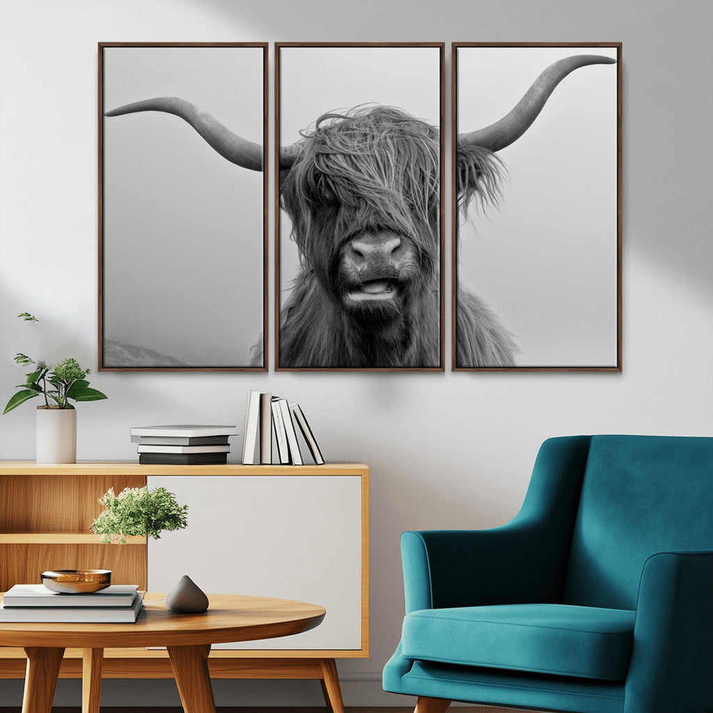 Texas Cow Wall Art Canvas, Texas Longhorn Cattle Canvas Print
