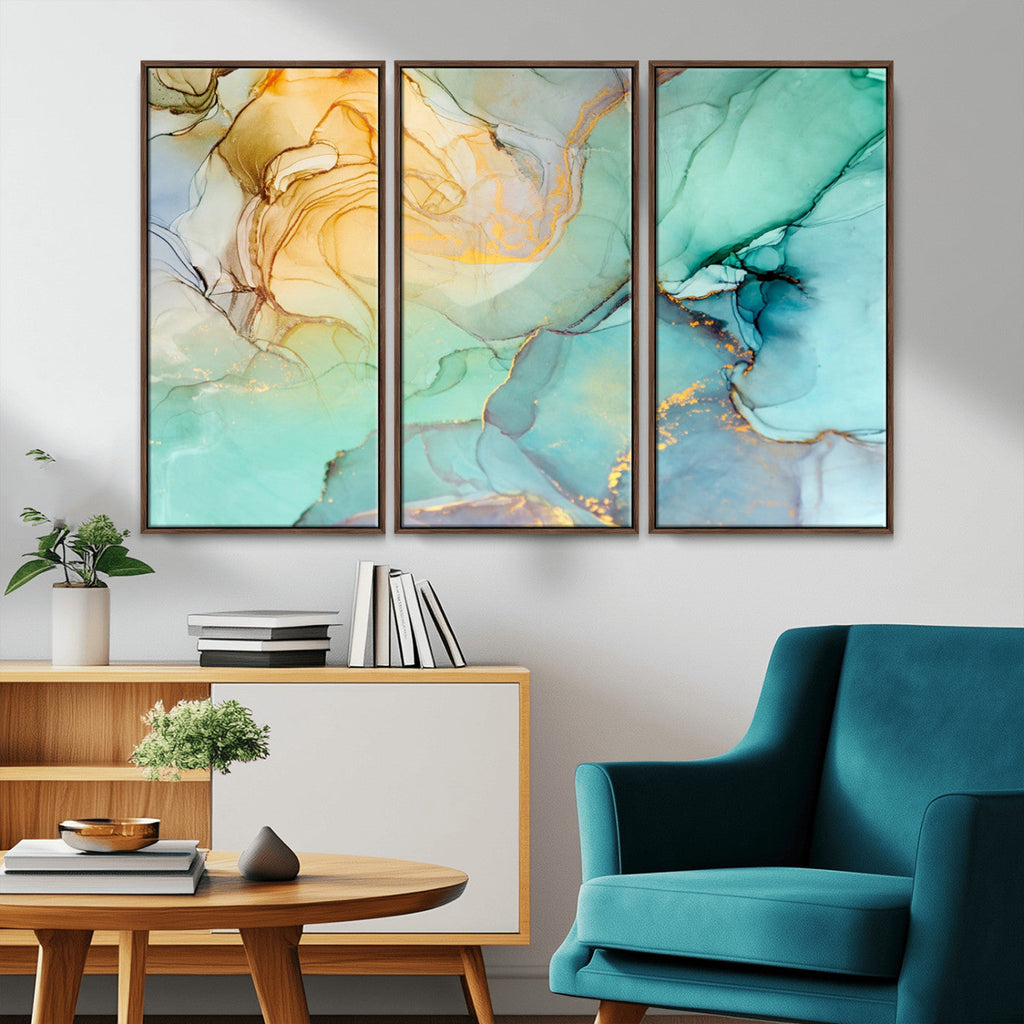 Green Marble Fluid Effect Abstract Canvas Wall Art Print