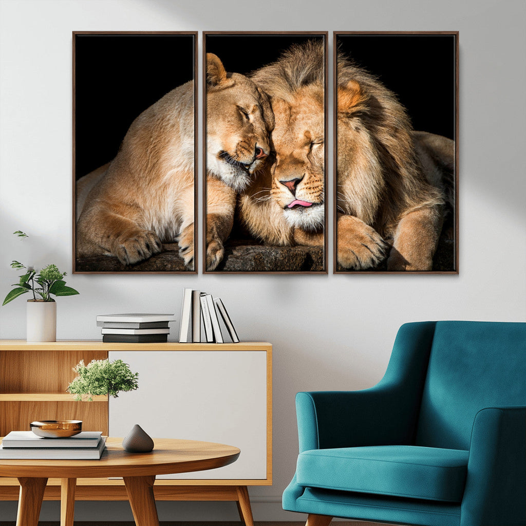 Lion and Lioness Wall Art Canvas Print | African Wildlife Animal Art