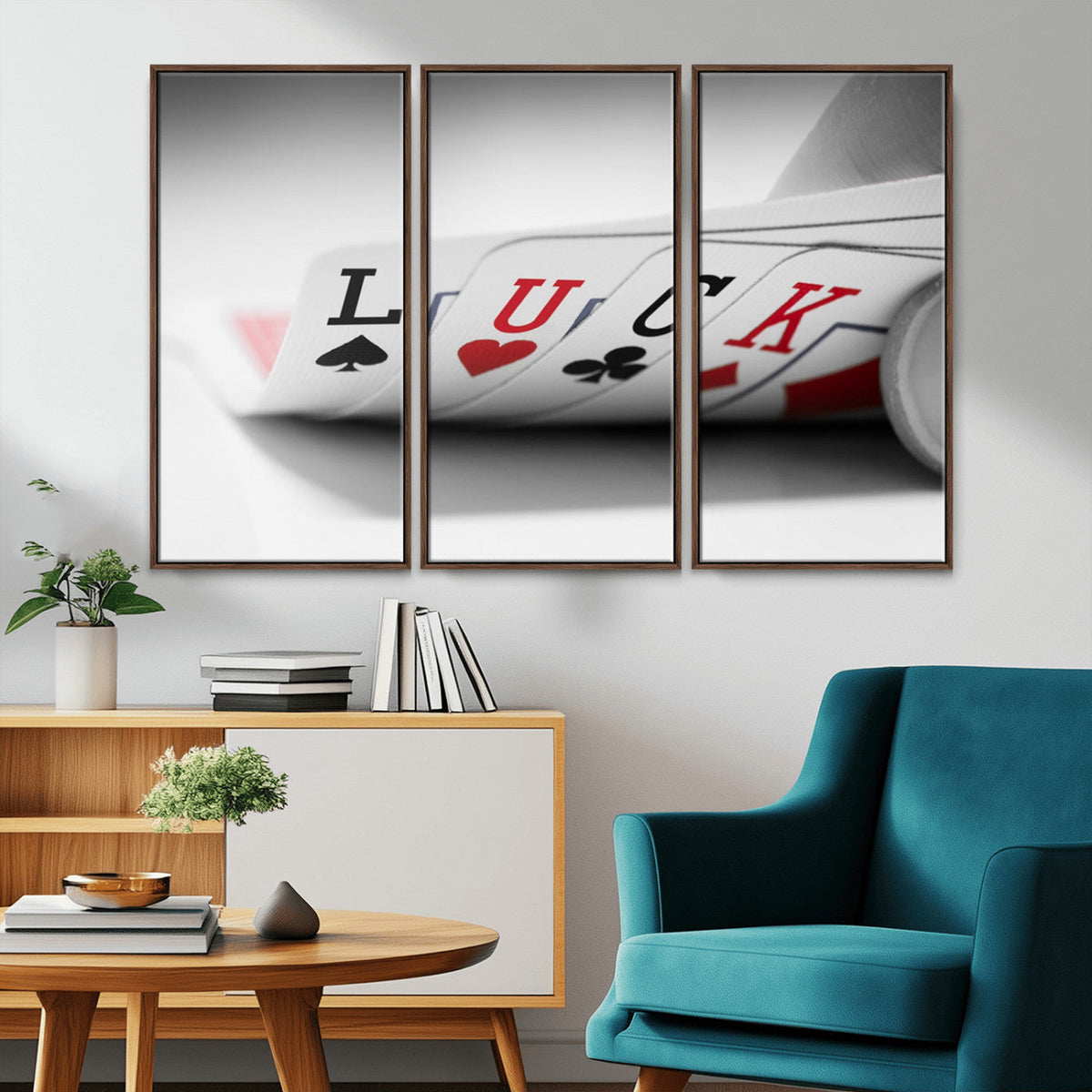 Framed Lucky Poker Cards Canvas | Modern Triptych Wall Art for Game Rooms