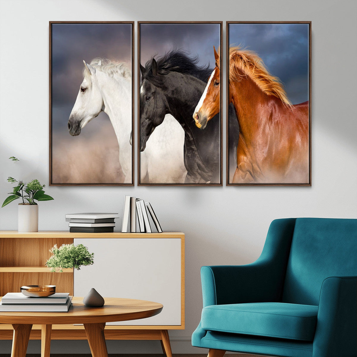 Animal Wall Art Three Horses Farmhouse Art Canvas Print