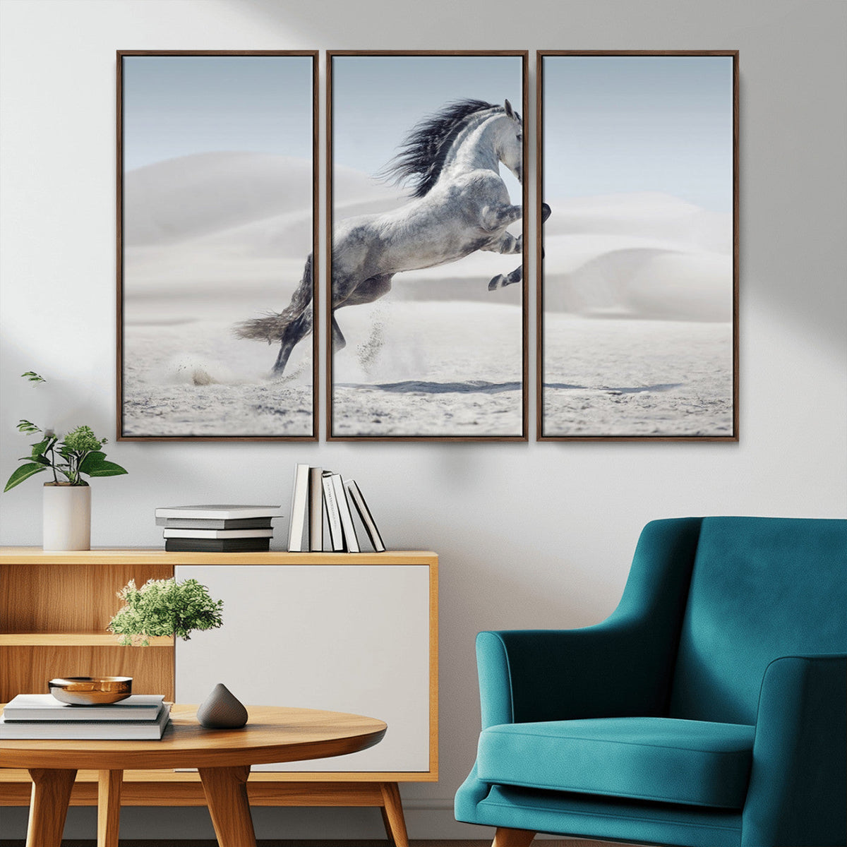 Prancing Horse Desert Large Wall Art Canvas Print, Majestic Horse Animal Artwork