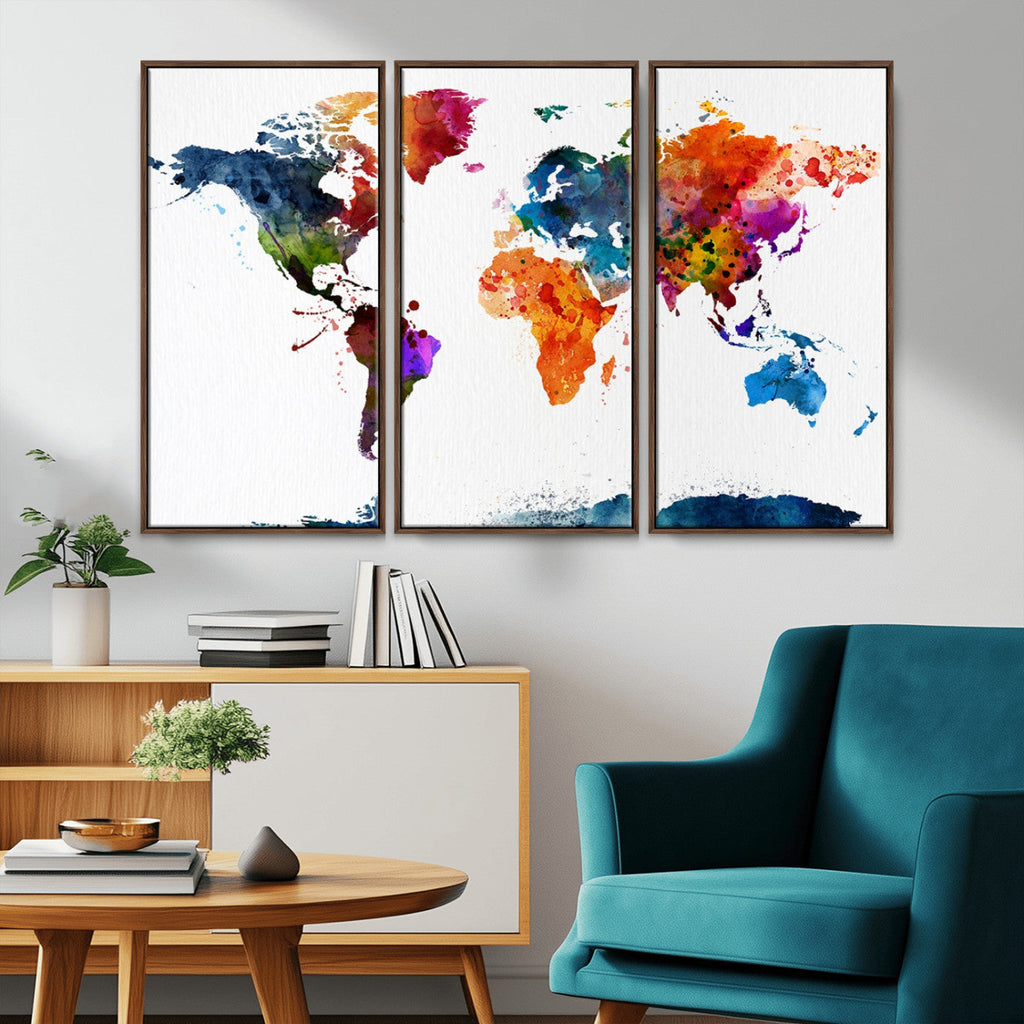 Bold Colorful World Map Canvas Print | Detailed Map of the World Wall Art