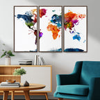 Bold Colorful World Map Canvas Print | Detailed Map of the World Wall Art