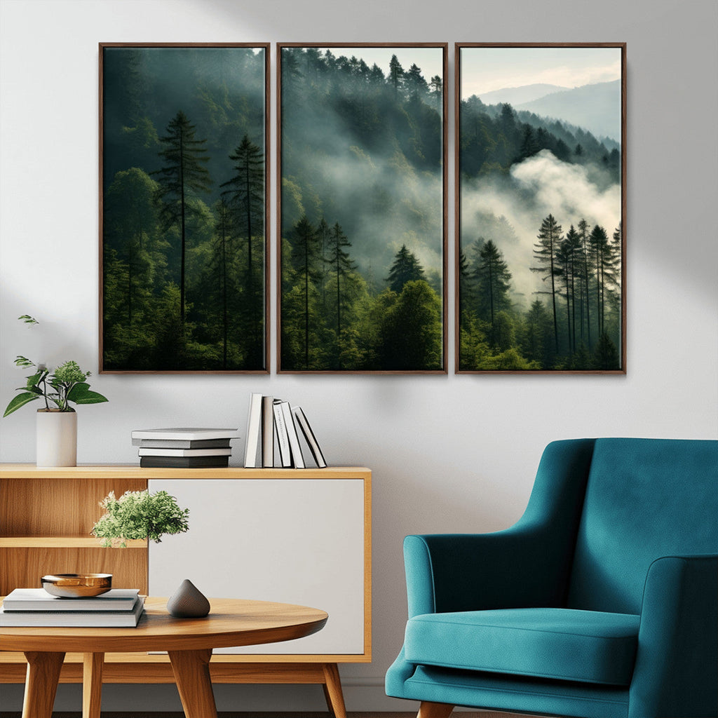 Misty Forest Wall Art Premium Canvas Print, Foggy and Serene Atmosphere