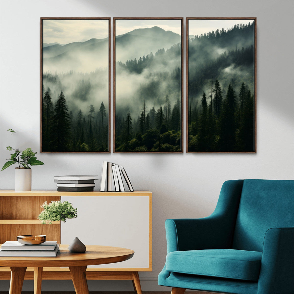 Captivating Misty Forest Wall Art Premium Canvas Print, A Foggy and Serene Atmosphere