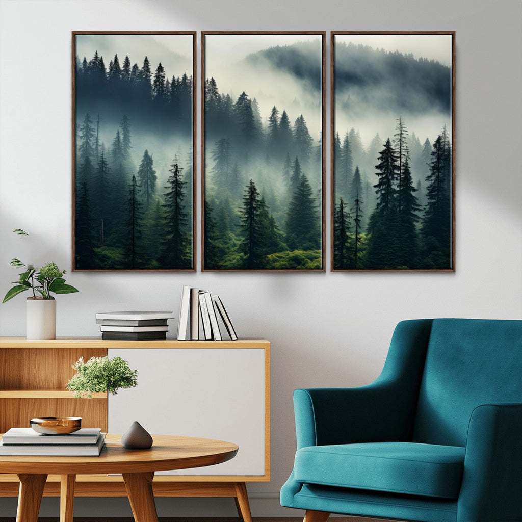 Captivating Misty Forest Wall Art, Foggy and Serene Atmosphere Canvas Print