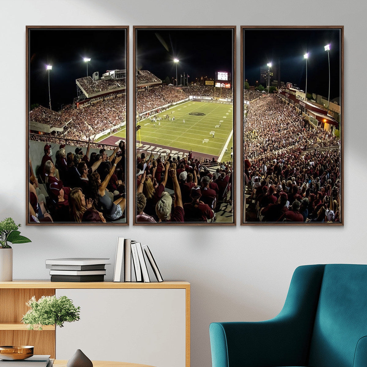 Washington-Grizzly Stadium Canvas Wall Art | Exciting Game Night Atmosphere in Panoramic View