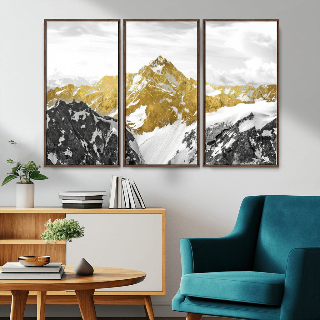 Gold Abstract Mountains Wall Art Print on Canvas, Nature Wall Art Print