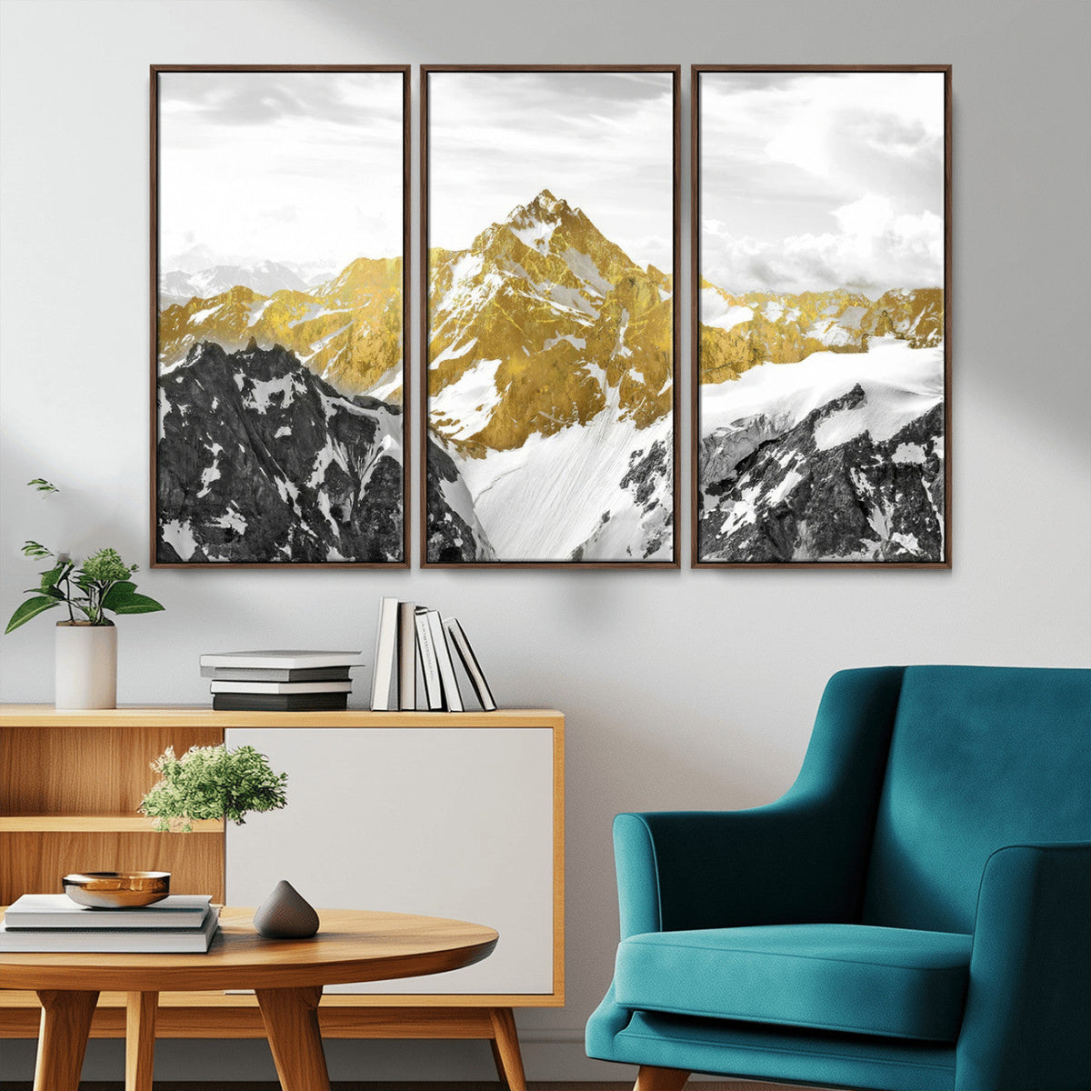 Gold Abstract Mountains Wall Art Print on Canvas, Nature Wall Art Print