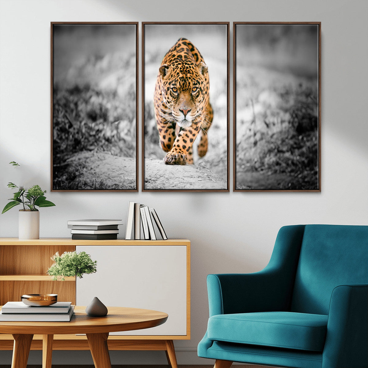 Jaguar Wall Art Canvas Print, Majestic Big Cat in Focused Pursuit