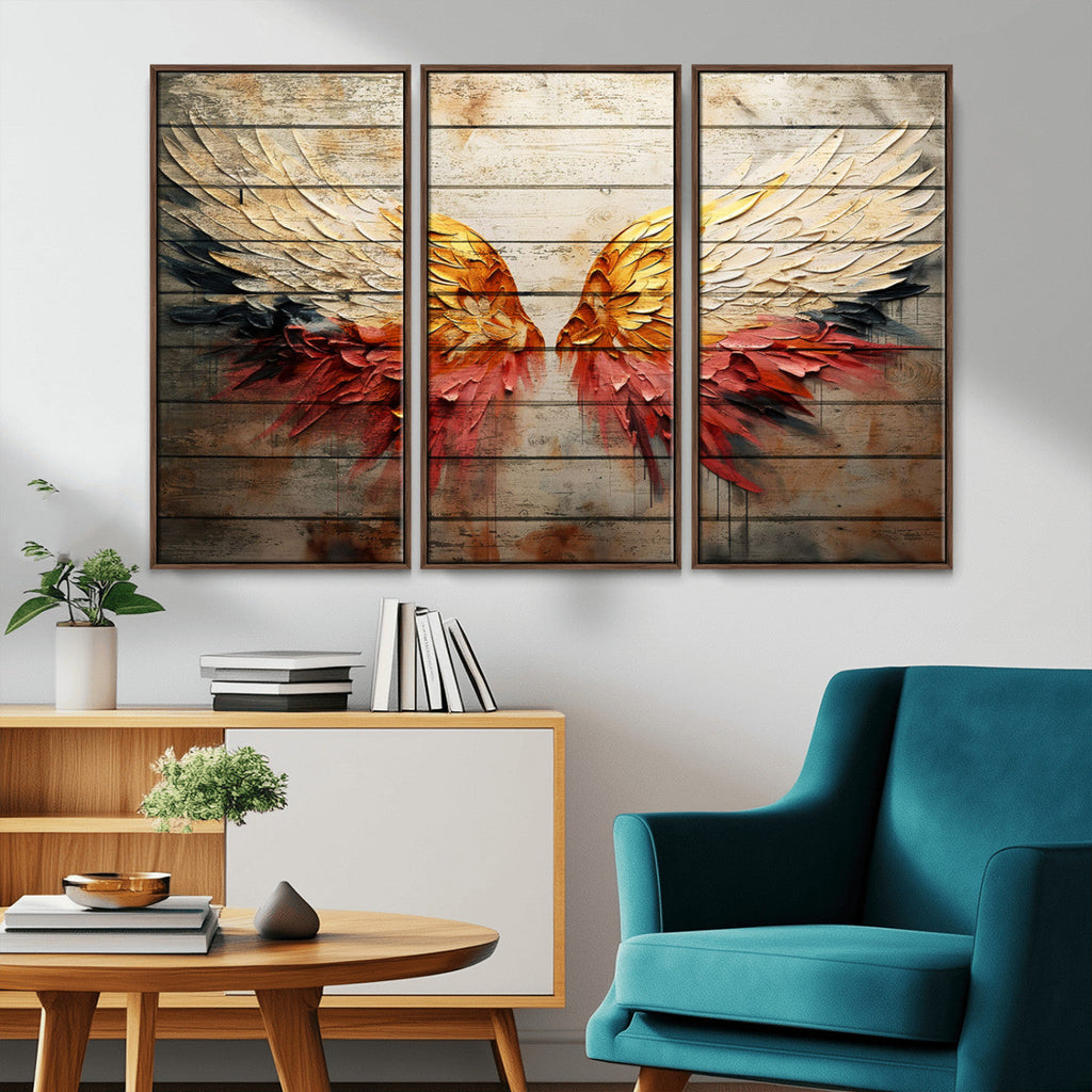 Abstract Angel Wings Canvas Wall Art, Modern Angelic Wings Decor, Framed and Ready to Hang