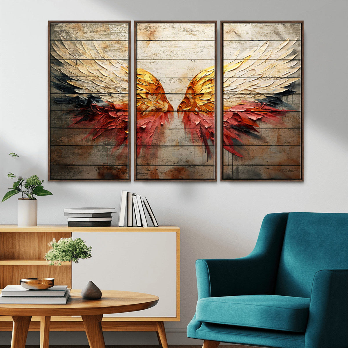 Abstract Angel Wings Canvas Wall Art, Modern Angelic Wings Decor, Framed and Ready to Hang