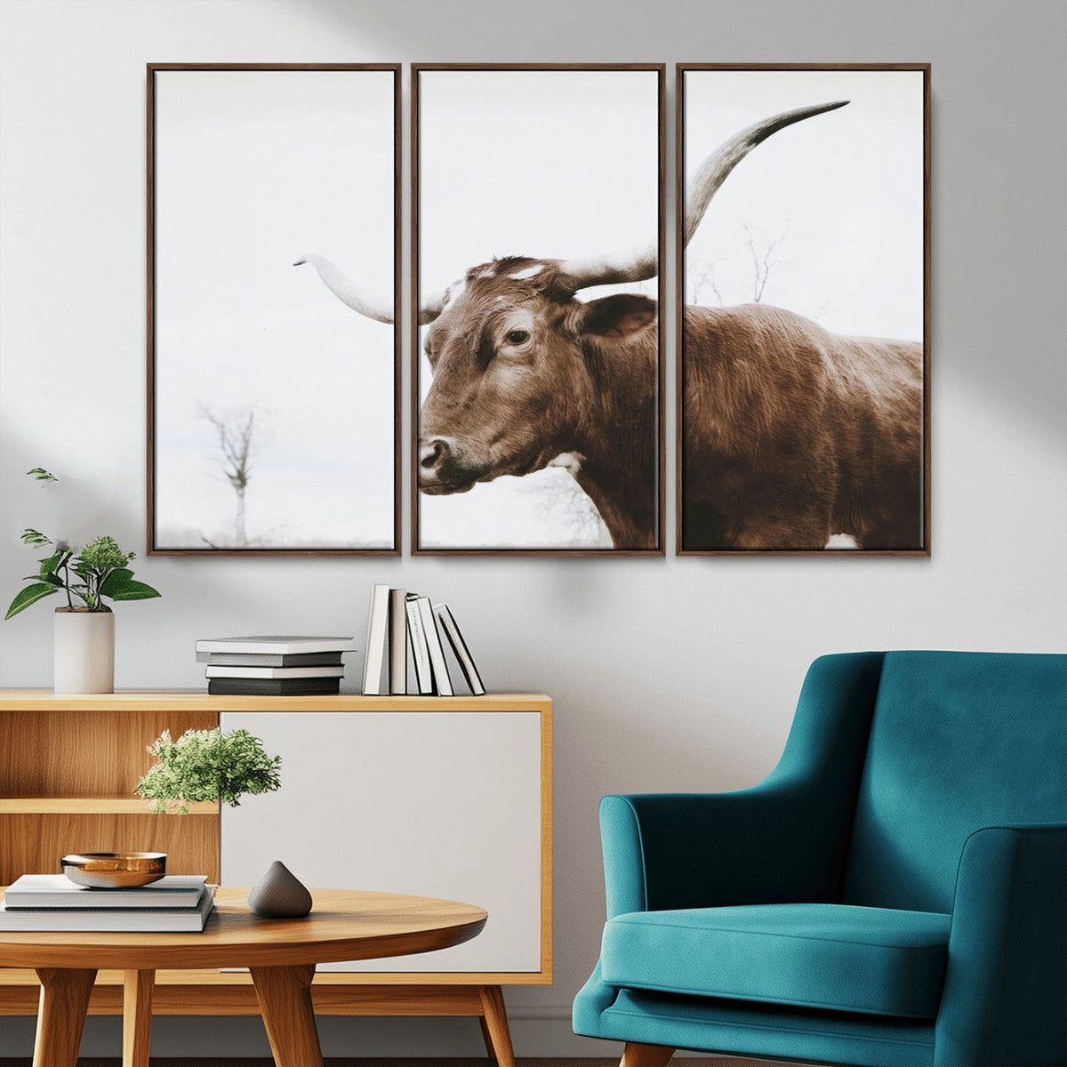 Rustic Bull Wall Art Canvas Print, Modern Longhorn Farmhouse Animal Decor