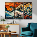 Abstract Wave Wall Art, Ready to Hang Framed Canvas Print | Extra Large 3 Piece Canvas Wall Art