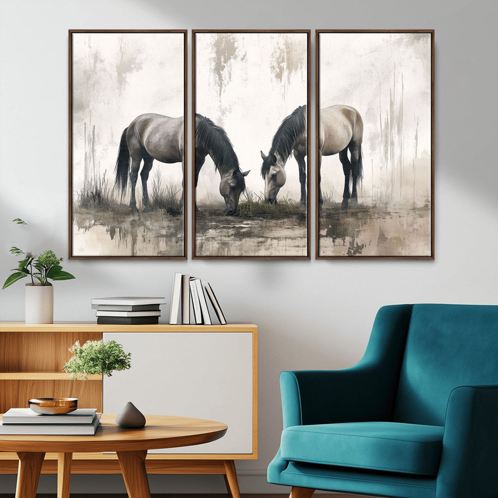 Chinese Ink Style Vintage Horses Wall Art Canvas Print