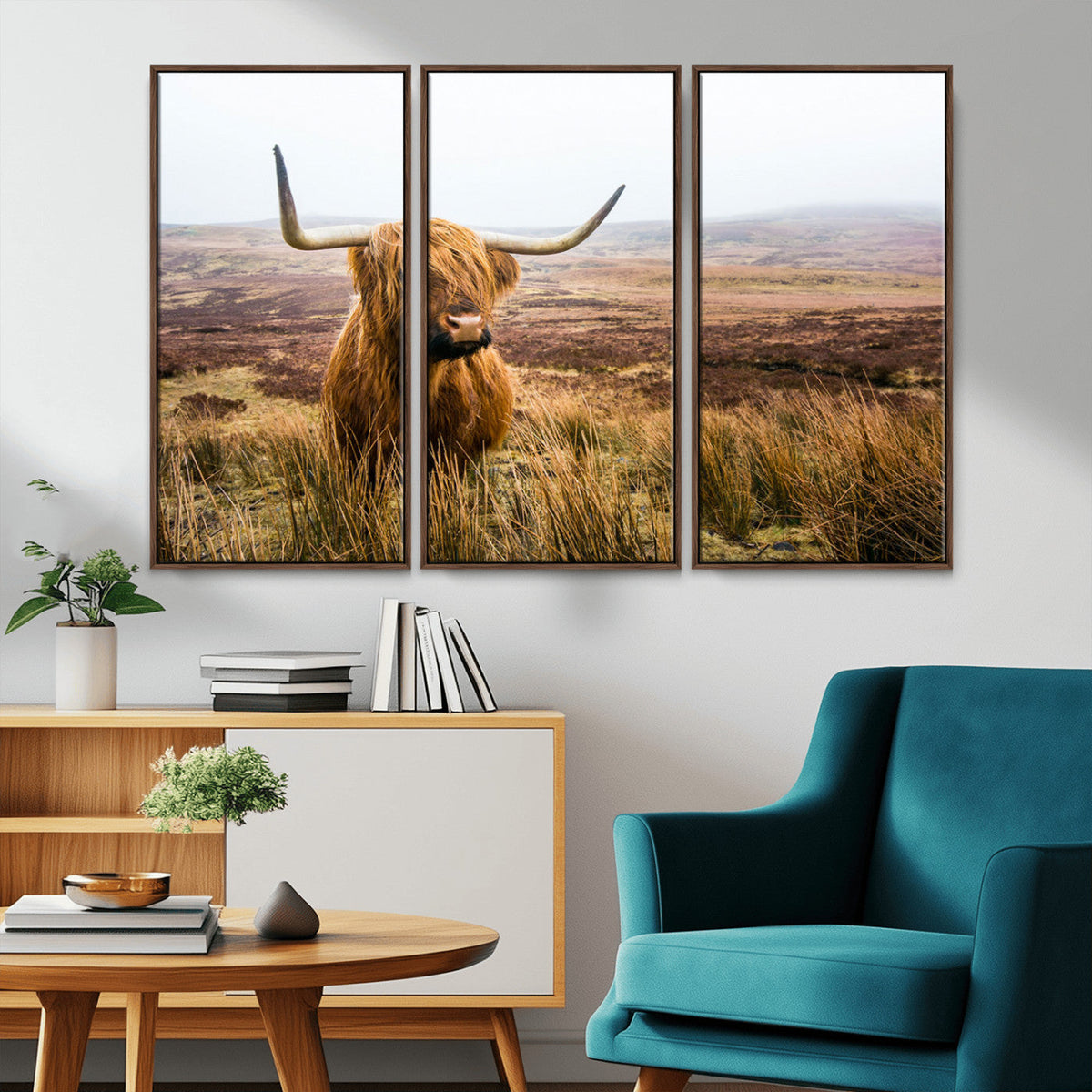 Scottish Highland Cow Canvas Wall Art, Rustic Farmhouse Decor