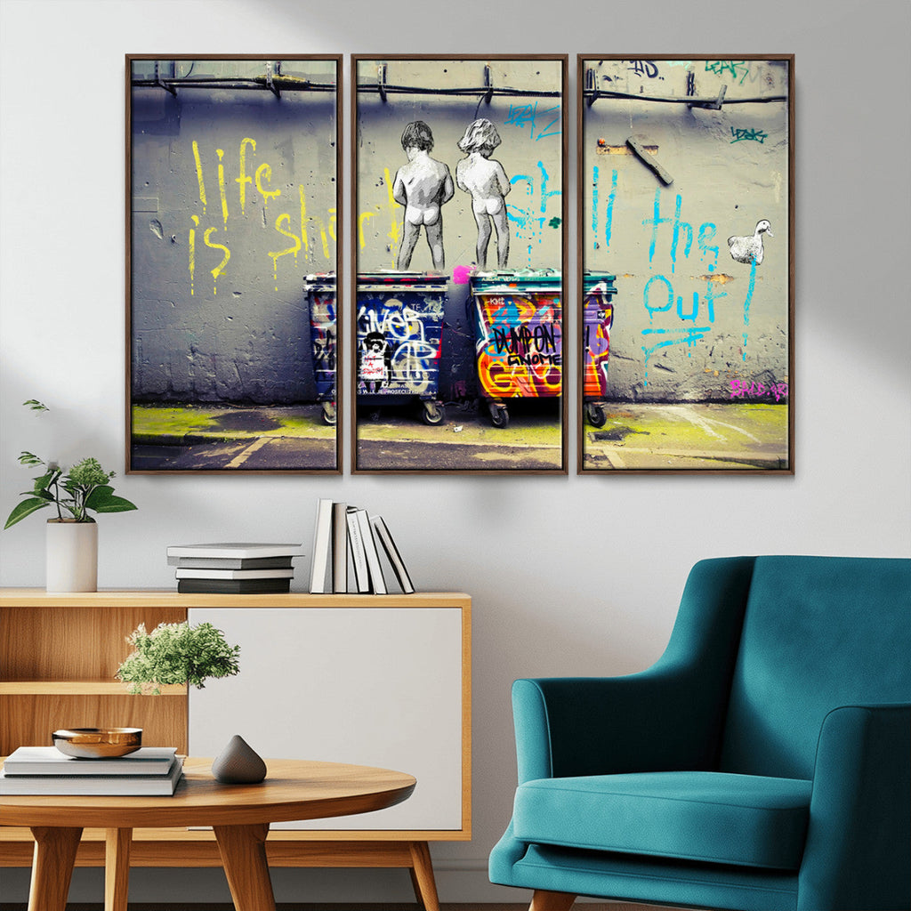Banksy Life is Short Wall Art, Iconic Graffiti Street Art Canvas Print