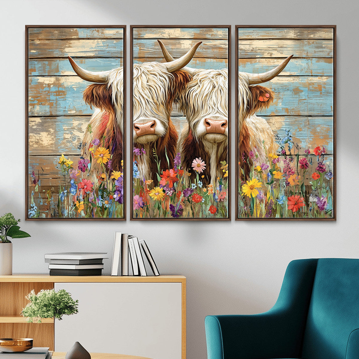 Cute Highland Cow Canvas Wall Art - Rustic Farmhouse Decor