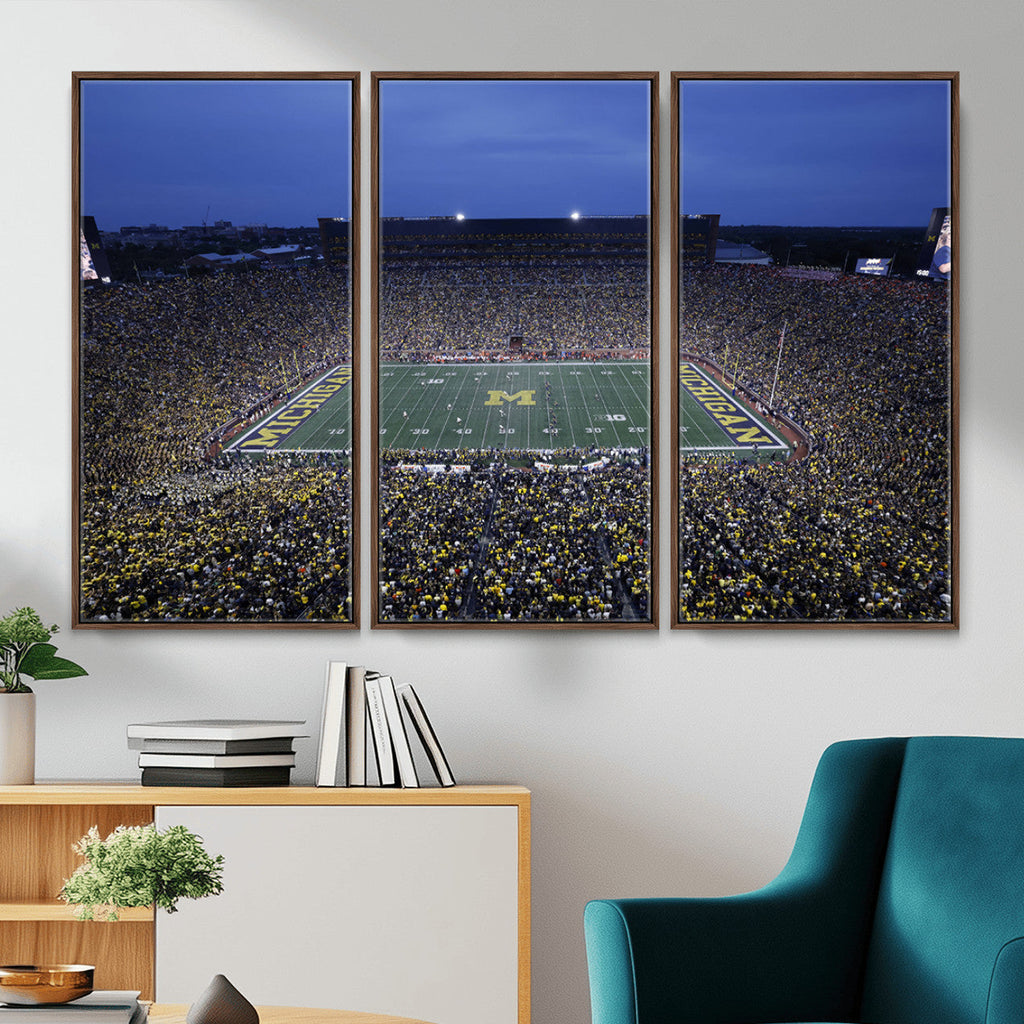 University of Michigan Wolverines Football Team Print, Ann Arbor, Home Bar Wall Decor