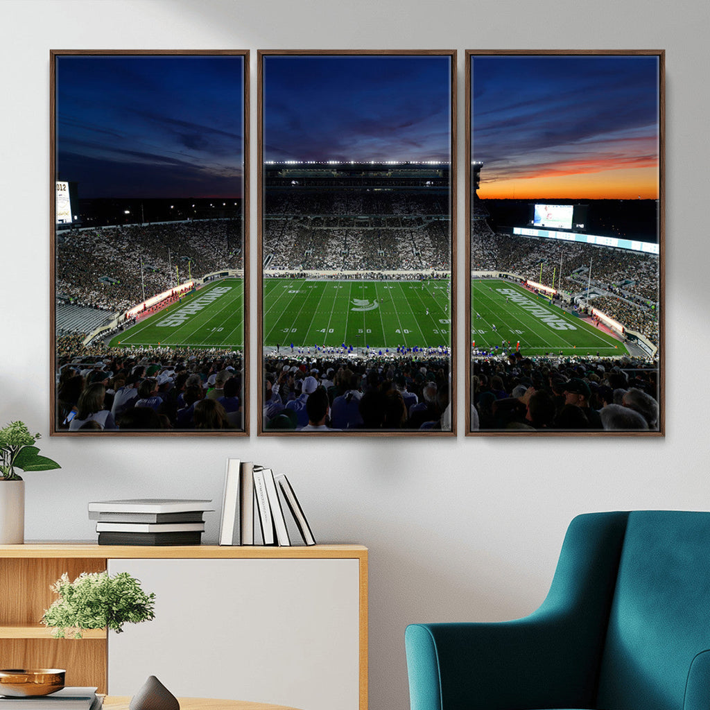 Michigan State Spartans Football Team Print, East Lansing, Home Bar Wall Decor