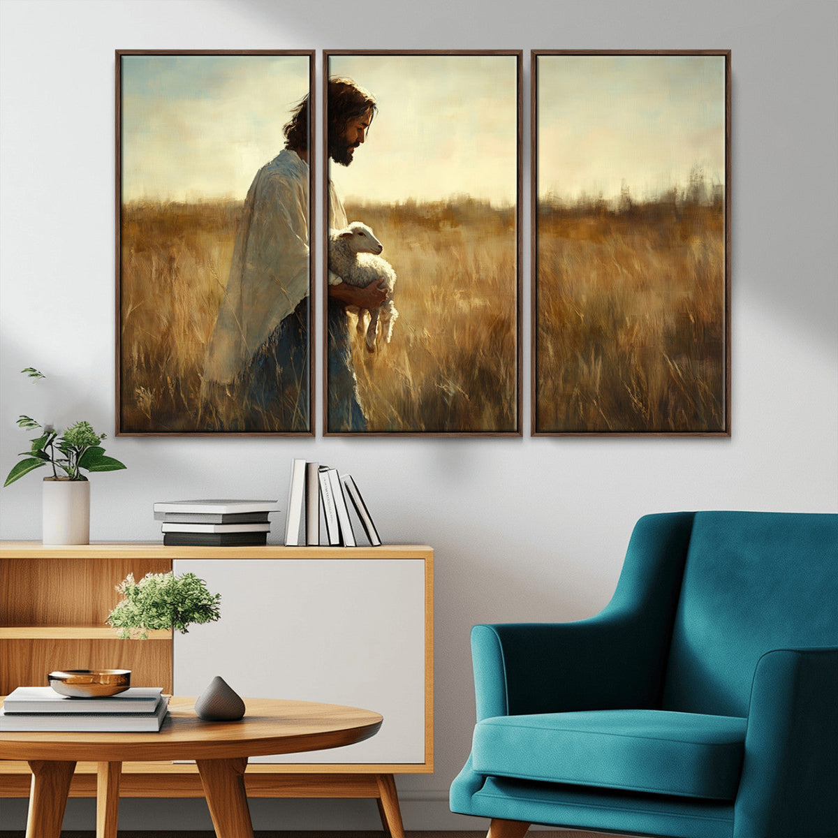 Jesus the Good Shepherd Wall Art Canvas Print, Inspirational Christian Religious Print for Prayer Room