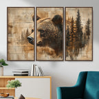 Rustic Grizzly Bear Wall Art, Abstract Grizzly 399 Bear Canvas Print, Woodland Wildlife