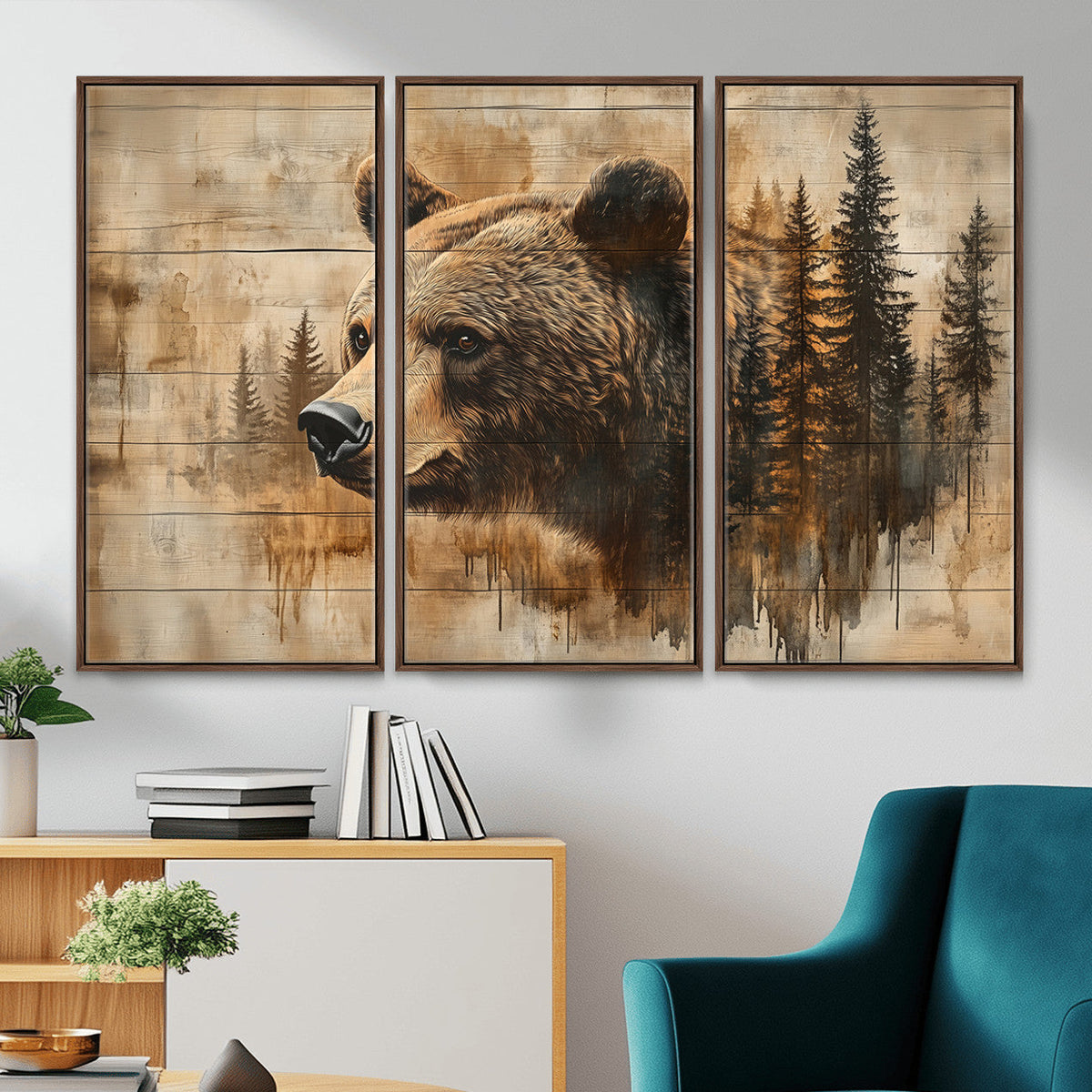 Rustic Grizzly Bear Wall Art, Abstract Grizzly 399 Bear Canvas Print, Woodland Wildlife