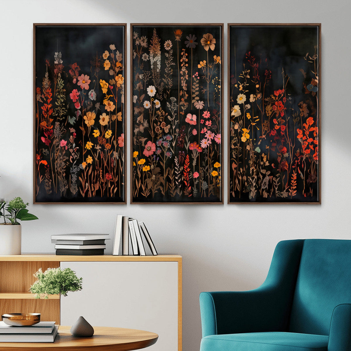 Large Floral Painting Print Illustration Flowers Canvas Wall Art