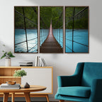 Suspension Bridge Over River Canvas Art | 3-Panel Nature Wall Art