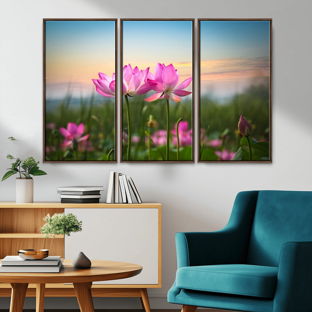 Pink Flower on the Mountain Canvas Print, Framed Pink Flower Canvas Wall Art