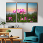 Pink Flower on the Mountain Canvas Print, Framed Pink Flower Canvas Wall Art