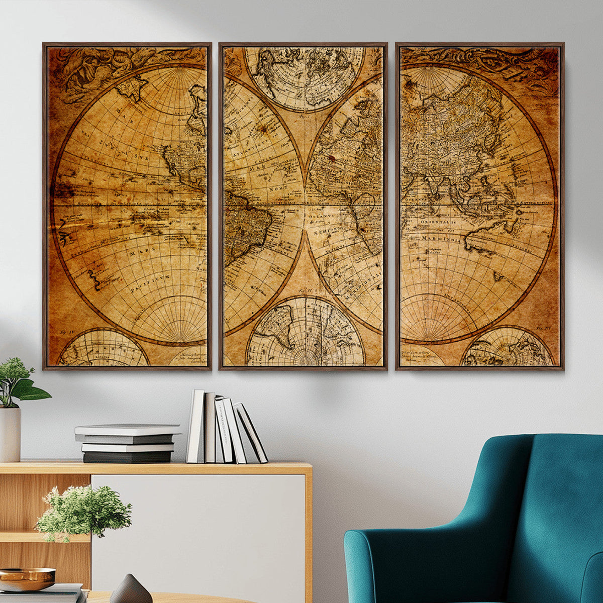 Vintage World Map Canvas Print | Antique Push Pin Travel Map