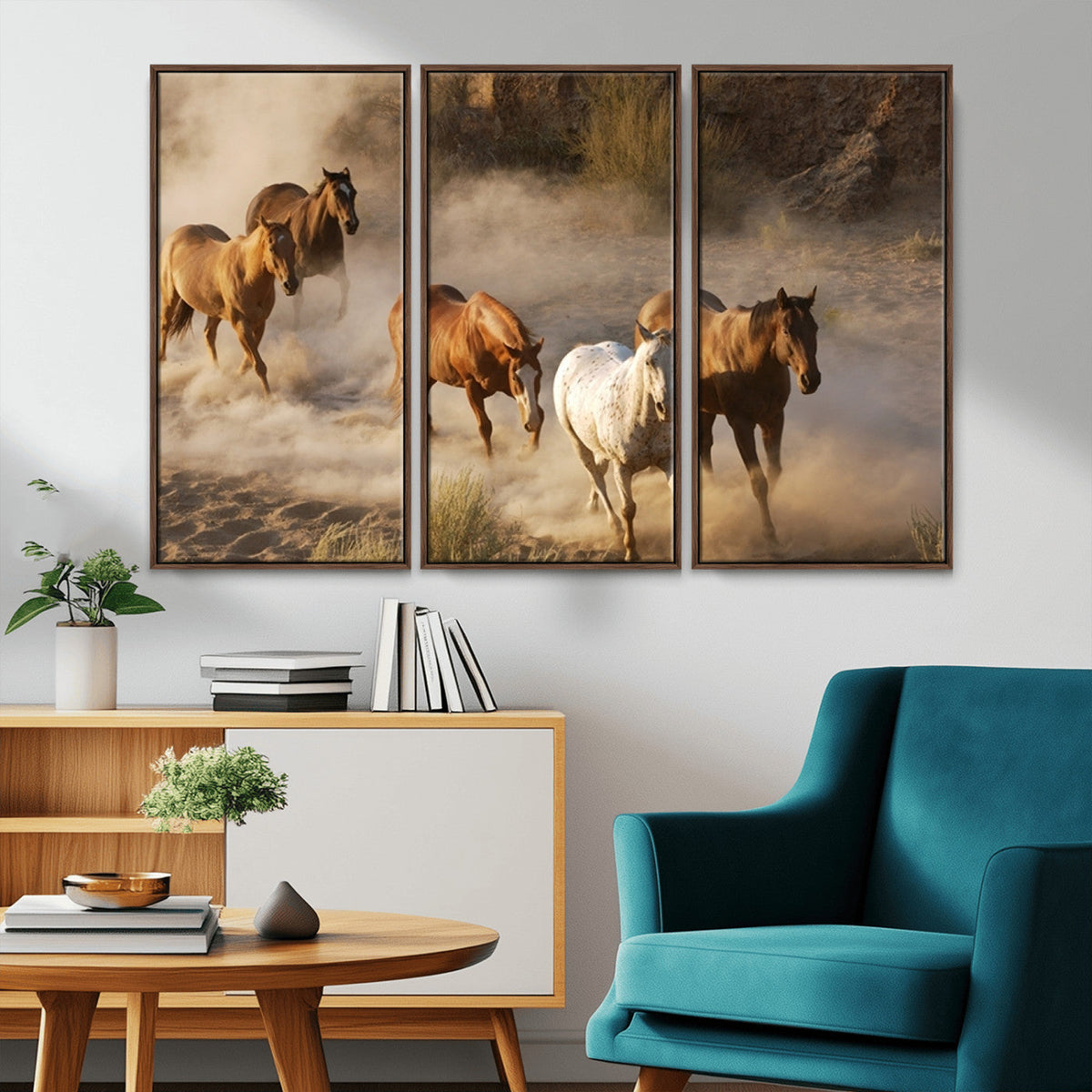 Large Wall Art 5 Horses Running on Sand Canvas Print