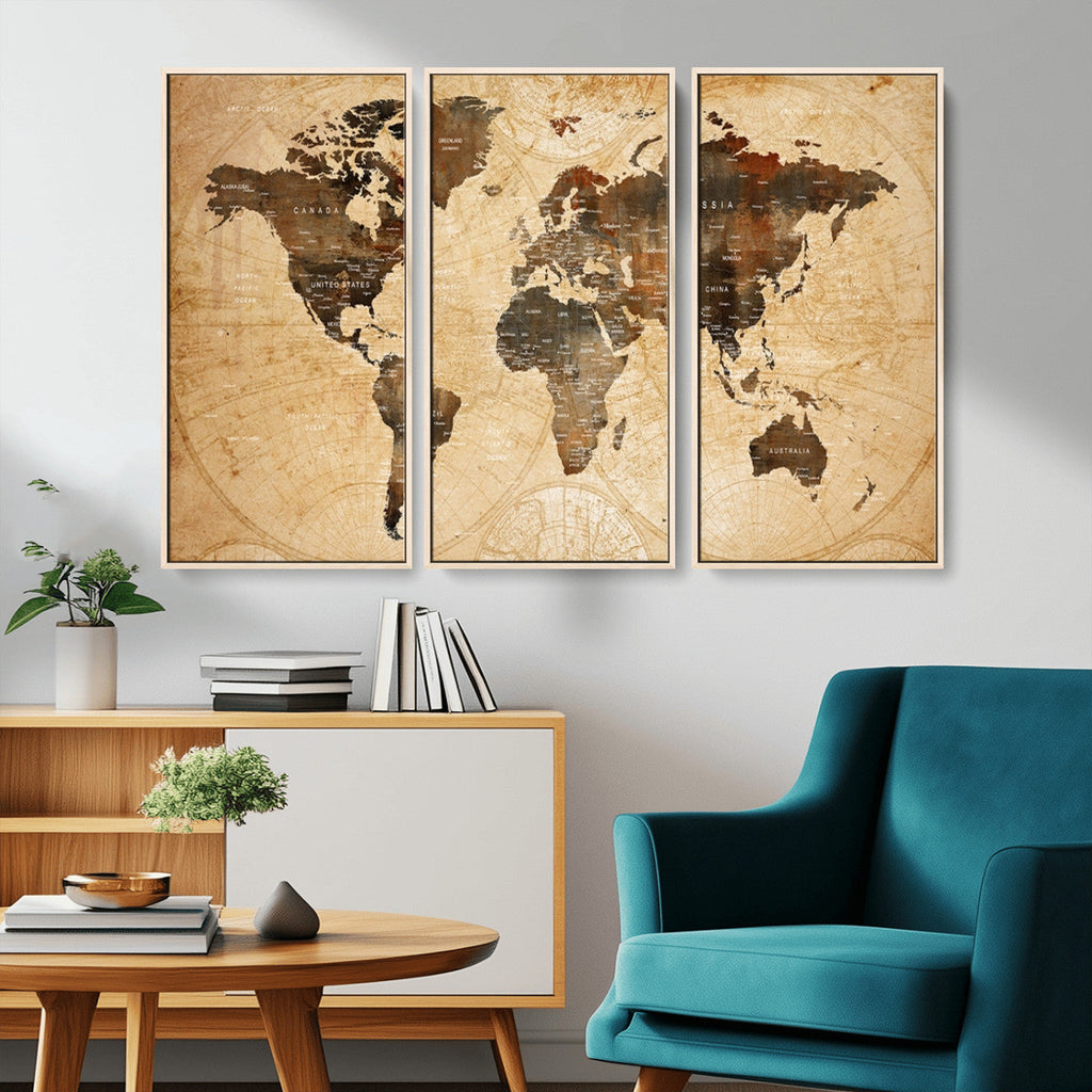 Push Pin World Map Canvas Print | Framed Travel Tracker Wall Art