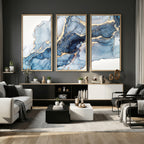 Blue Abstract Canvas Wall Art Print | Fluid Marble Effect Abstract Art