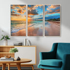 Sunset Beach Canvas Wall Art | Tropical Triptych Seascape Print
