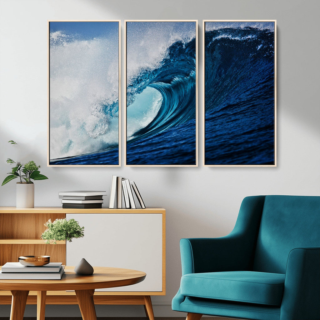Ocean Wave at Sunset Canvas Art, Large Wall Print of Vibrant Water Waves