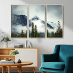 Mountain Mist Canvas Wall Art Print | 3-Panel Foggy Forest and Mountain Landscape