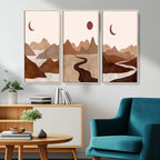 Boho Wall Art Canvas Print Set | Mid-Century Bohemian Wall Artwork, Boho Neutral