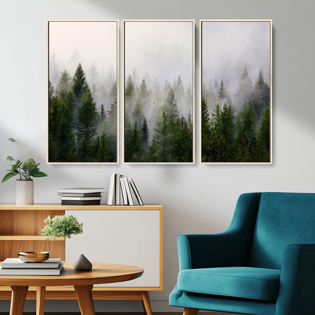 Forest Wall Art Canvas Print | Foggy Forest Wall Art | Pine Wood Forest Print