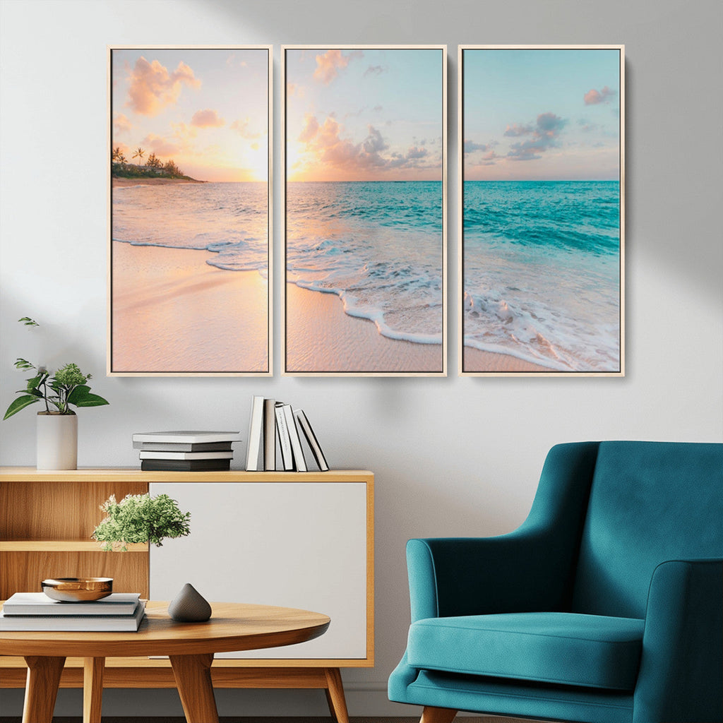 Beach Wall Art, Stunning Ocean Sunset Canvas Print with Coastal Design for Relaxing Home Decor