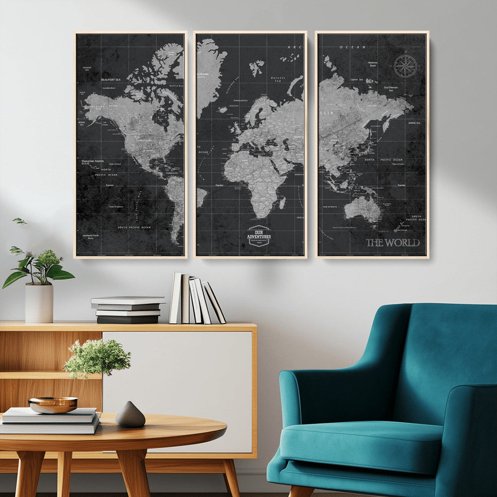 World Map Canvas Print, Detailed Map of the World Wall Art for Home or Office