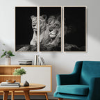Lion Couple Wall Art Canvas Print, Elegant Black and White Wildlife Portrait