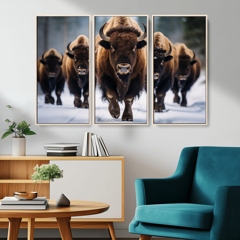 Buffalo Wall Art Canvas Print, American Bison Herd Wall Art